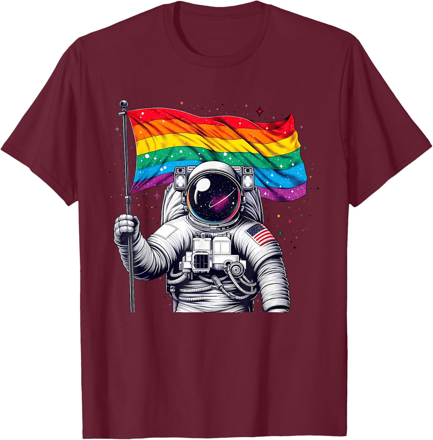 Funny Astronaut Rainbow Flag Space Lgbtq Gay Pride Ally T-Shirt - T-Shirt | Maroon