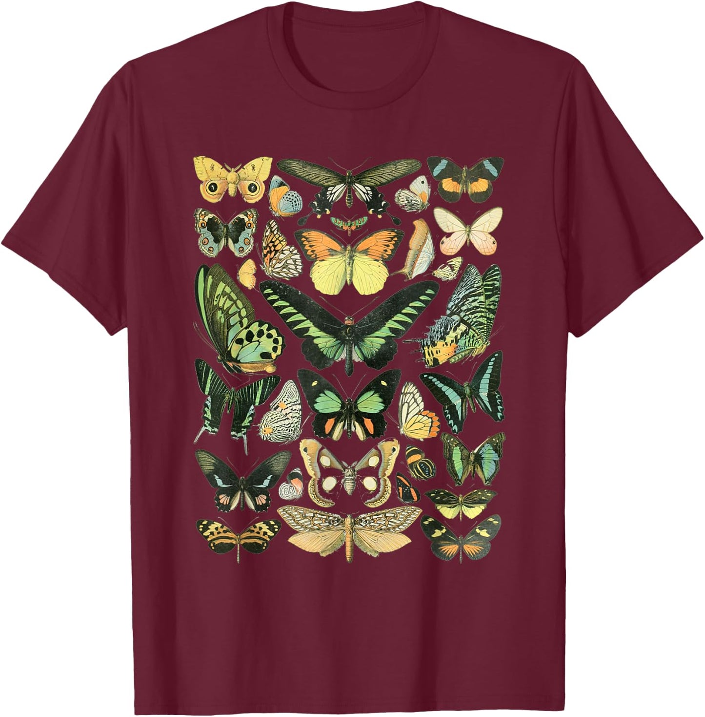 Vintage Inspired Butterfly Chart T-Shirt - T-Shirt | Maroon