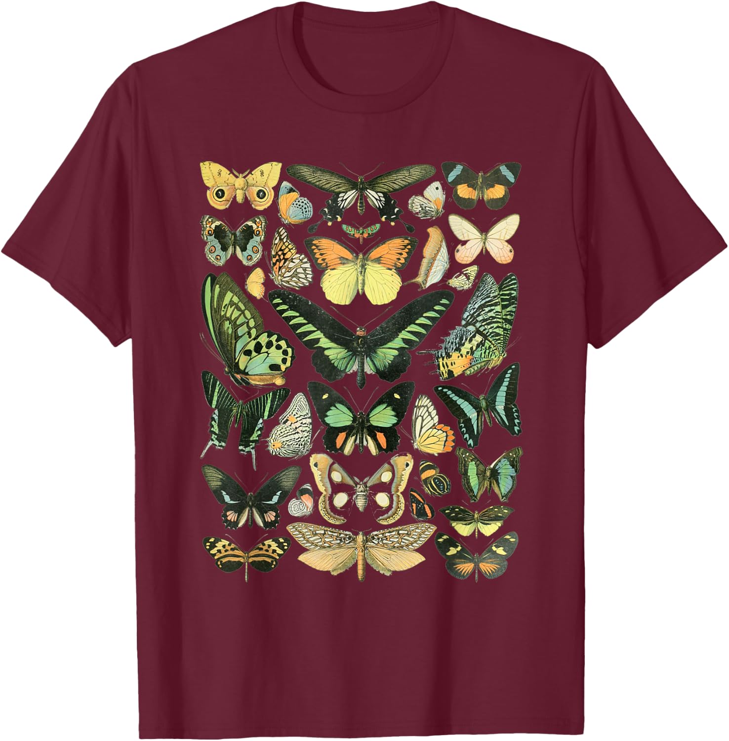 Vintage Inspired Butterfly Chart T-Shirt - T-Shirt | Maroon
