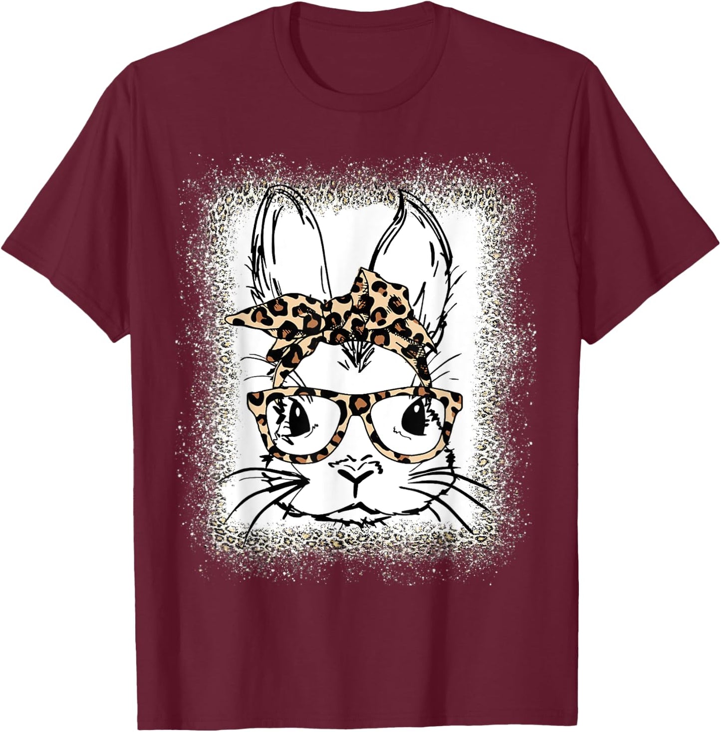 Cute Bunny Face Leopard Print Glasses Bandana Easter Women T-Shirt - T-Shirt | Maroon