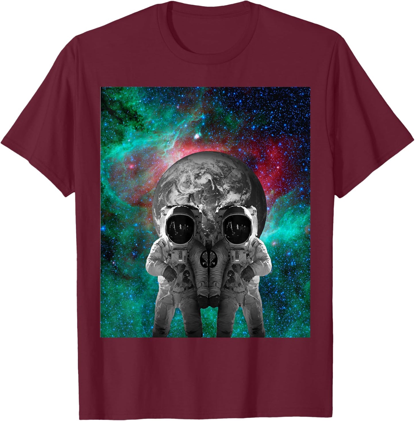Astronauts in Space Skull Optical Illusion T-Shirt - T-Shirt | Maroon
