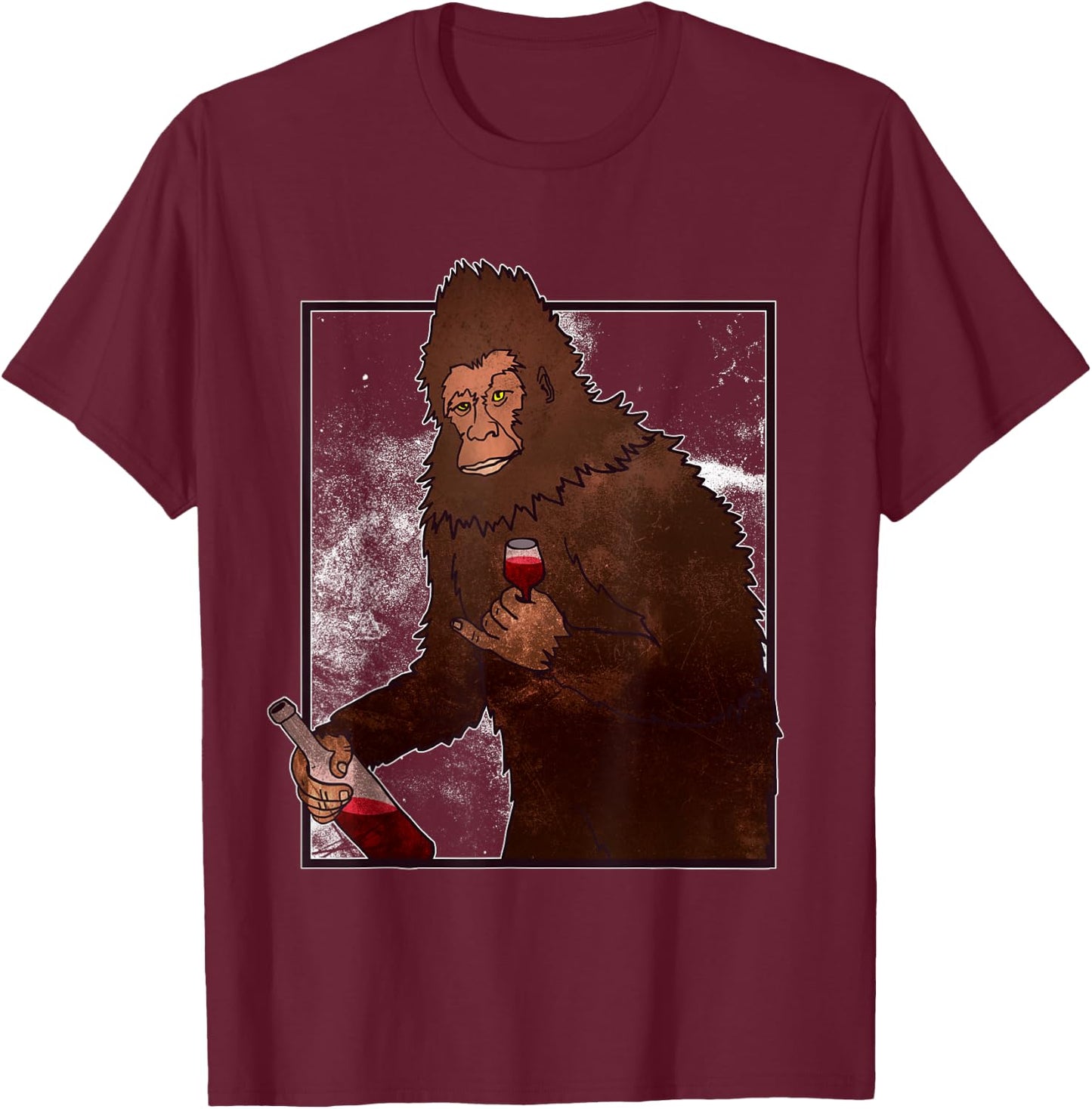 Bigfoot Wine Drinking Funny Gift Fun T-Shirt - T-Shirt | Maroon