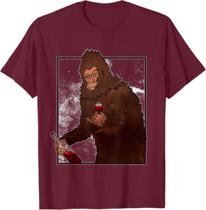 Bigfoot Wine Drinking Funny Gift Fun T-Shirt - T-Shirt | Maroon