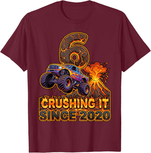 Birthday Monster Truck 6 Year Old Boys 6th Party Born 2020 T-Shirt - T-Shirt | Maroon