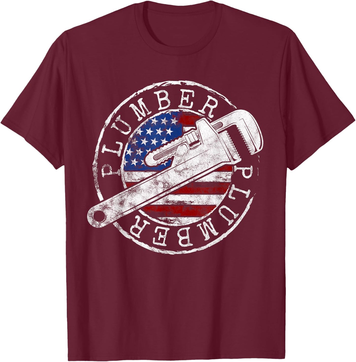 Plumber American Flag Plumbing Gift Usa Patriot Stamp Style T-Shirt - T-Shirt | Maroon