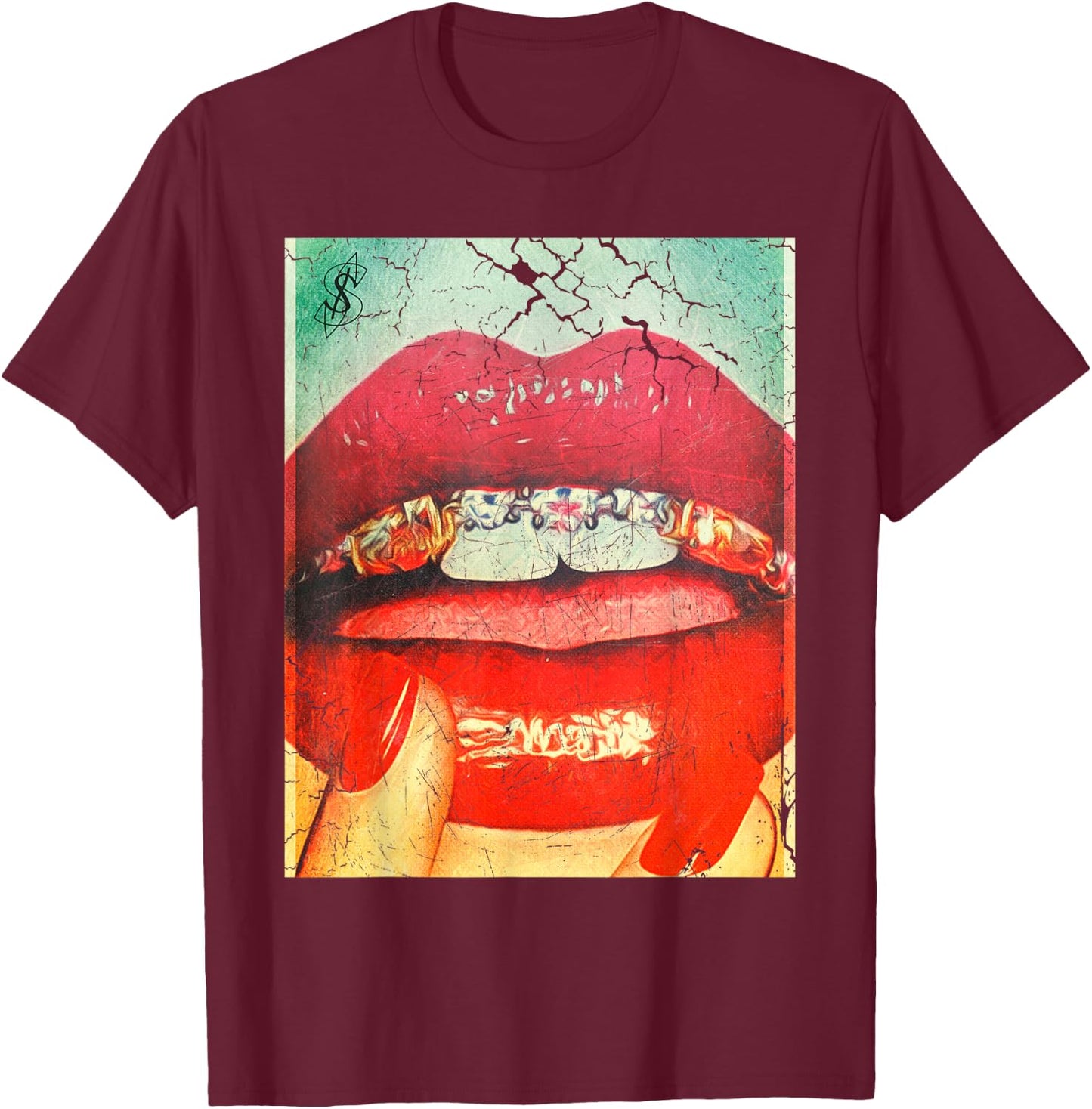 Diamonds in the Mouth Red Lips and Grills T-Shirt - T-Shirt | Maroon