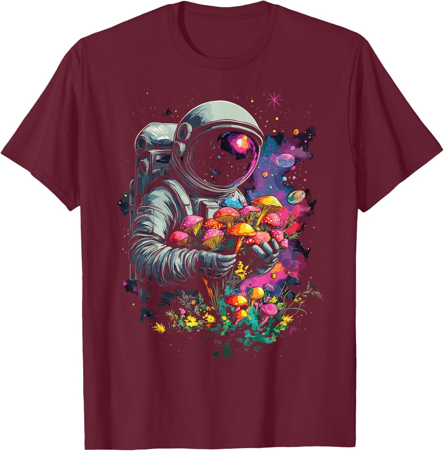 Trippy EDM Mushroom Astronaut Psychedelic T-Shirt - T-Shirt | Maroon