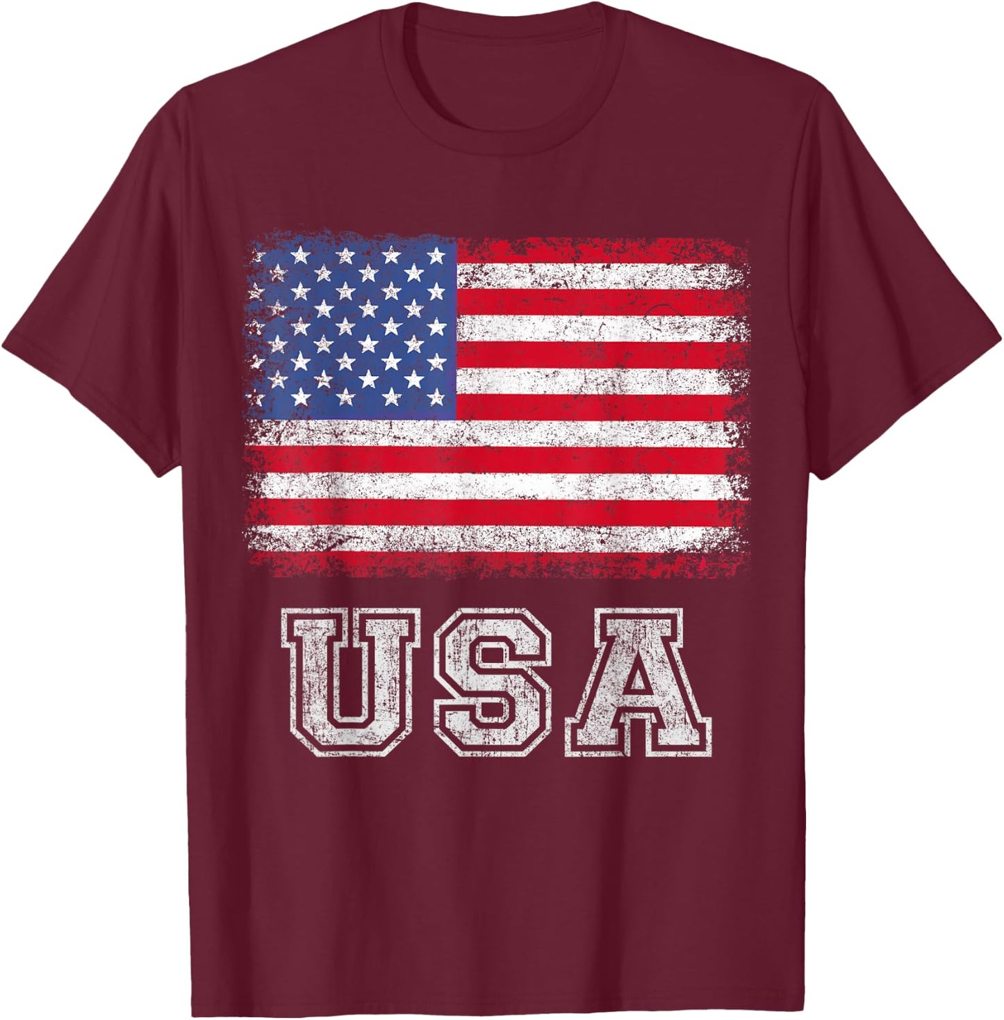 USA Patriotic American Flag Women Kids Boys Girls US T-Shirt - T-Shirt | Maroon