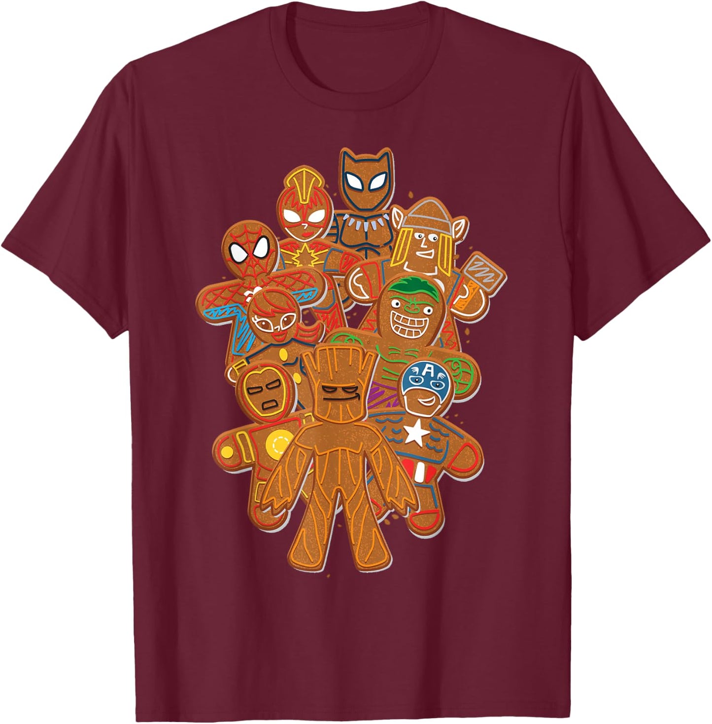 Marvel Avengers Gingerbread Cookies Christmas T-Shirt - T-Shirt | Maroon
