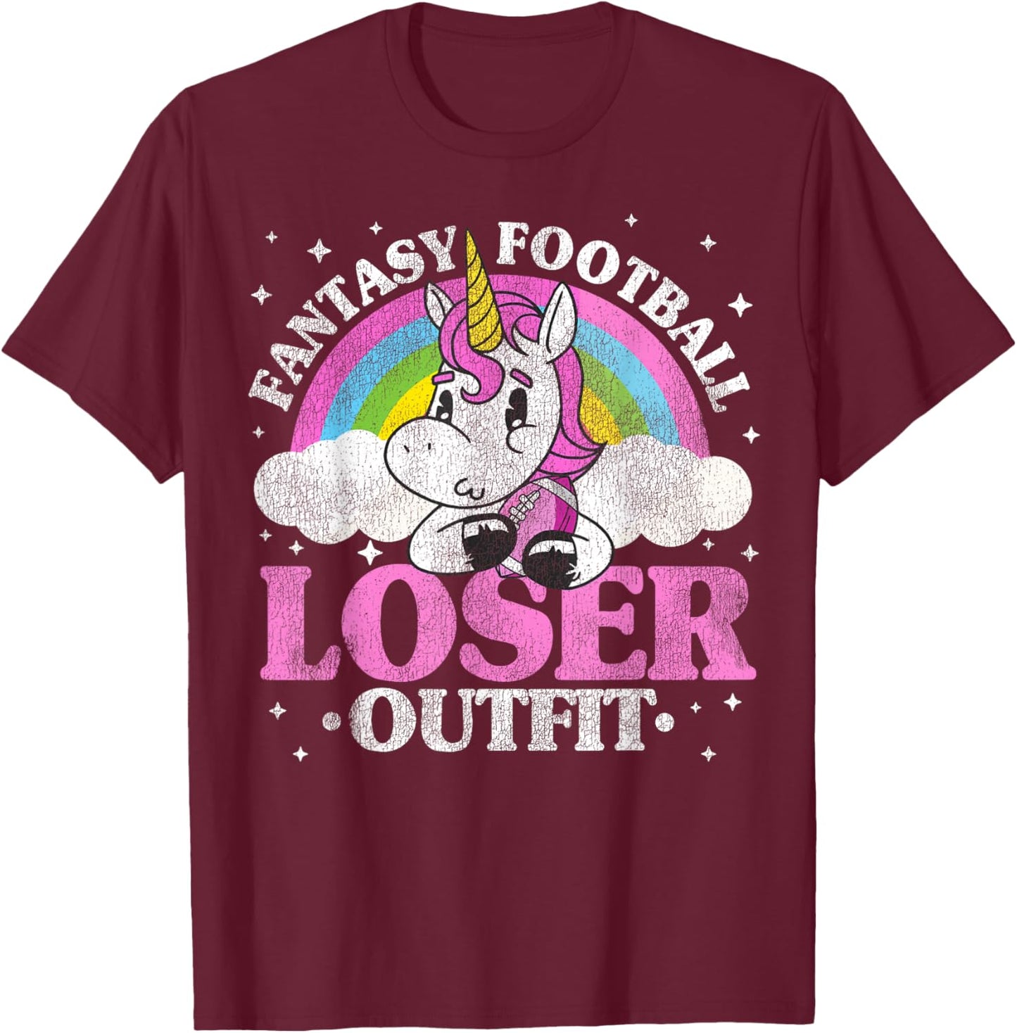 Fantasy Football Loser Outfit Retro Funny Unicorn Loser Gift T-Shirt - T-Shirt | Maroon