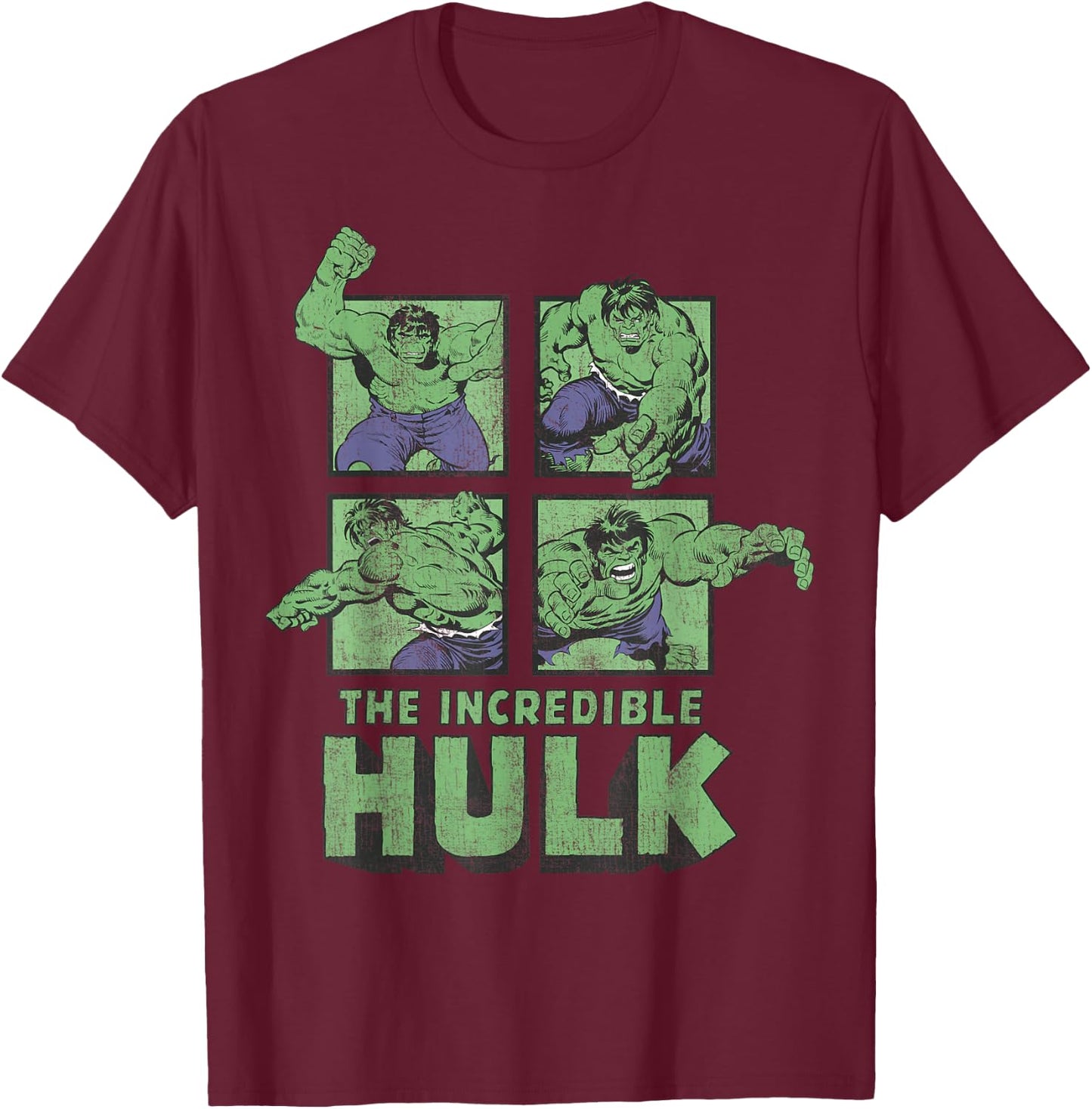 Marvel The Incredible Hulk Action Pose Squares Retro Poster T-Shirt - T-Shirt | Maroon