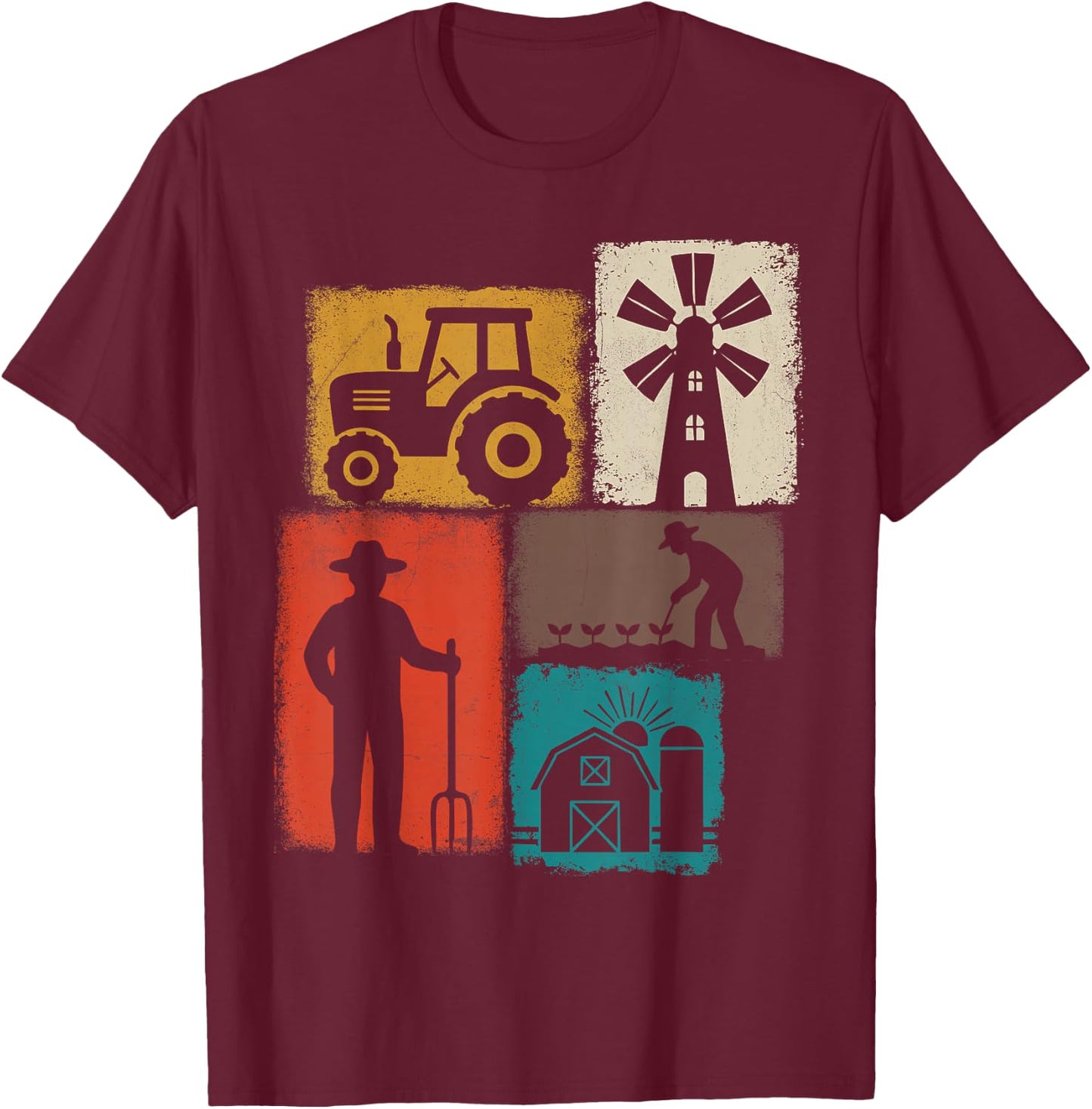 Farmer Vintage Collage Farming Men Rancher Cowboy Farm Owner T-Shirt - T-Shirt | Maroon