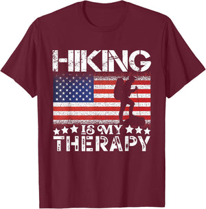 Patriotic Flags Hiking is My Therapy Hiking Lovers USA T-Shirt - T-Shirt | Maroon