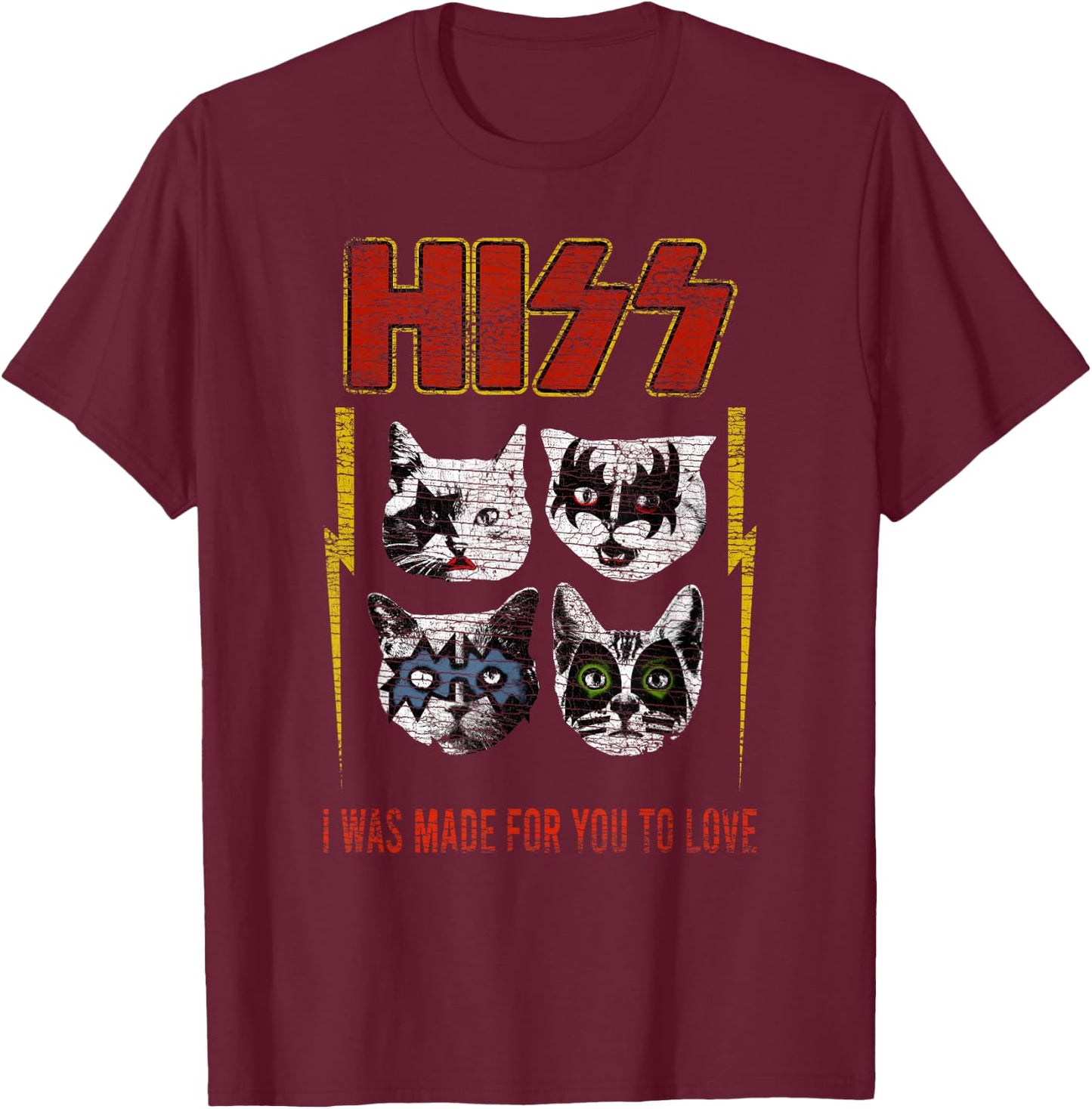 Hiss Rock Cats Rock T-Shirt - T-Shirt | Maroon