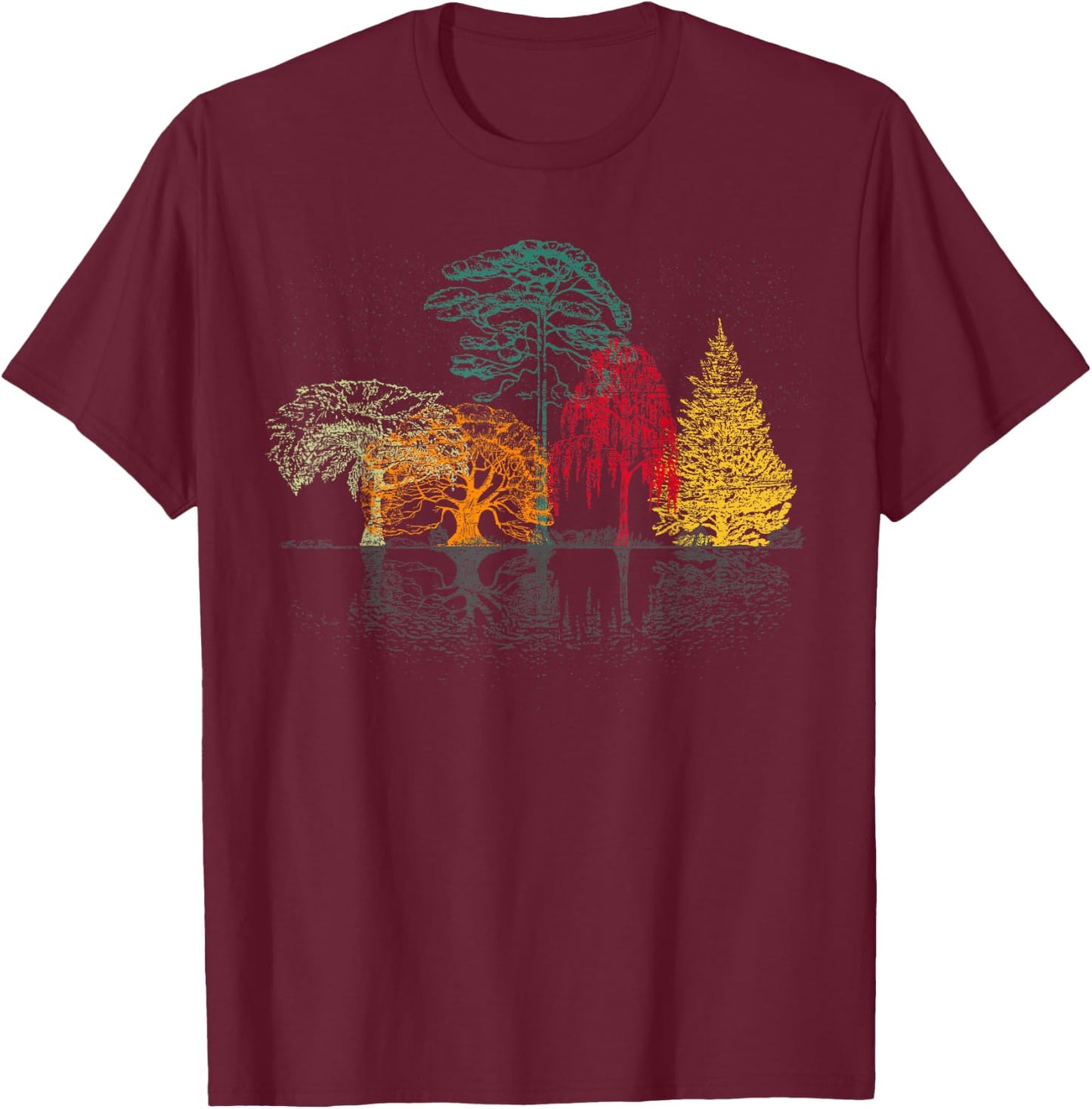 Nature Trees Reflection Outdoor Colourful Forest T-Shirt - T-Shirt | Maroon