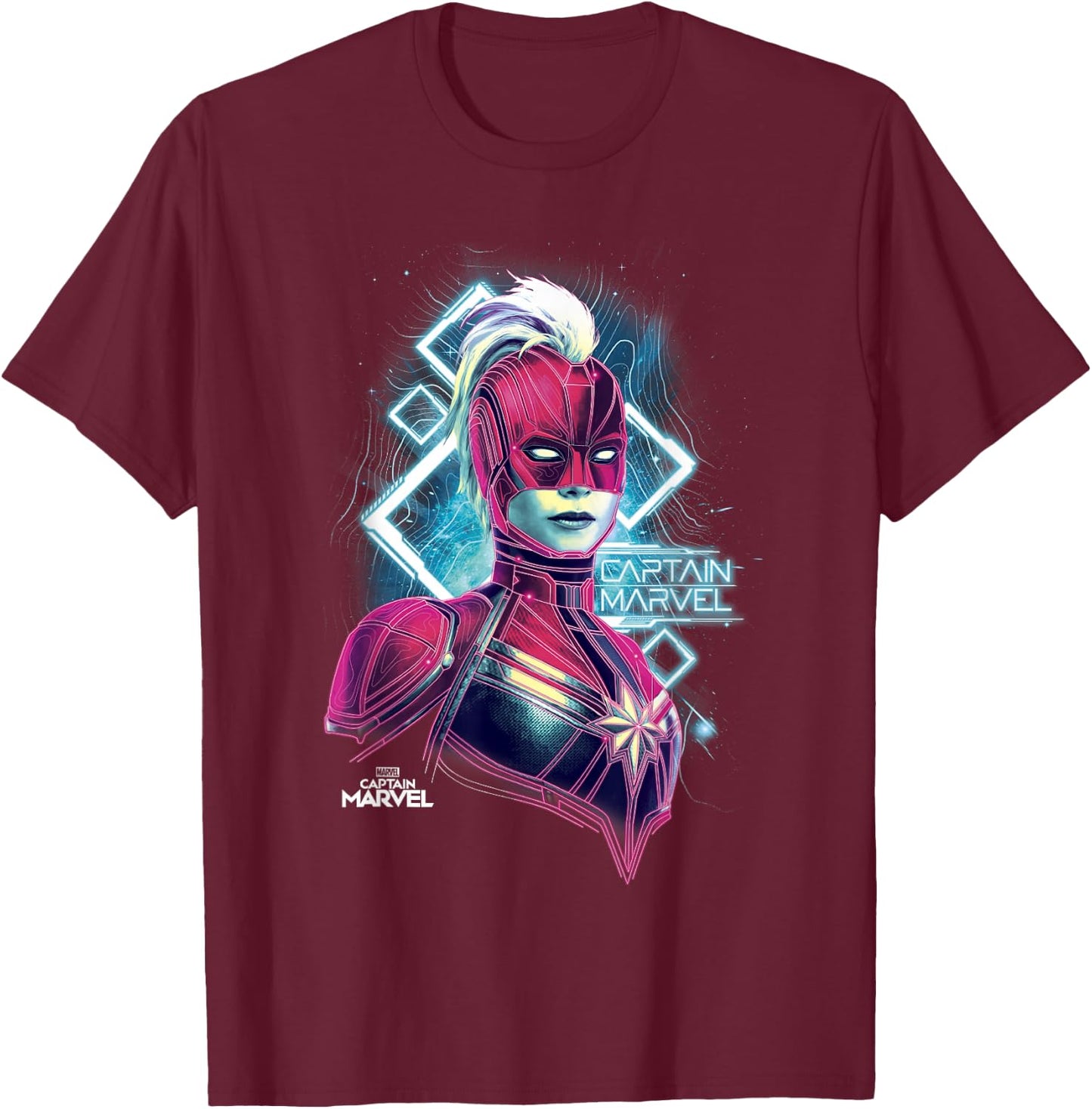 Marvel Captain Marvel Space Glow Neon Graphic T-Shirt - T-Shirt | Maroon
