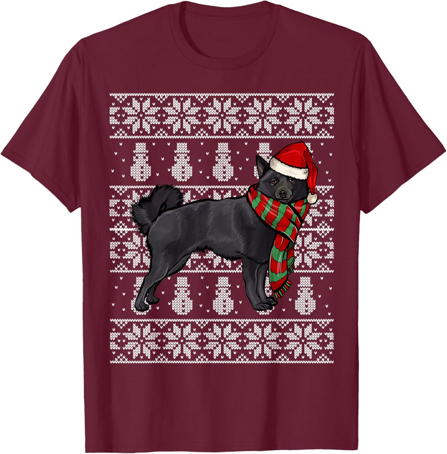Santa Hat Xmas Schipperke Ugly Christmas T-Shirt - T-Shirt | Maroon