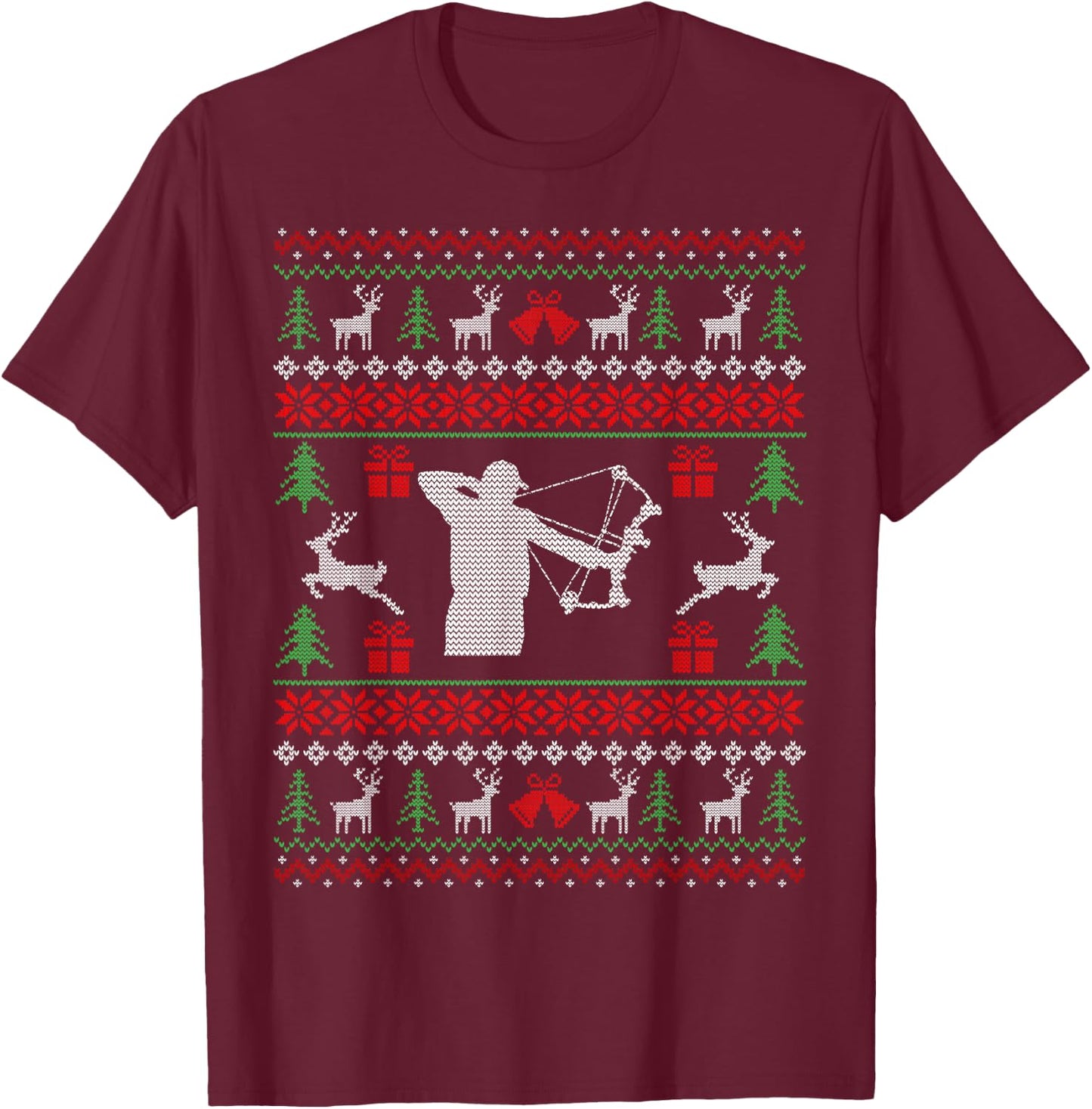 Christmas Gifts For Hunters Bow Hunting Ugly Christmas T-Shirt - T-Shirt | Maroon