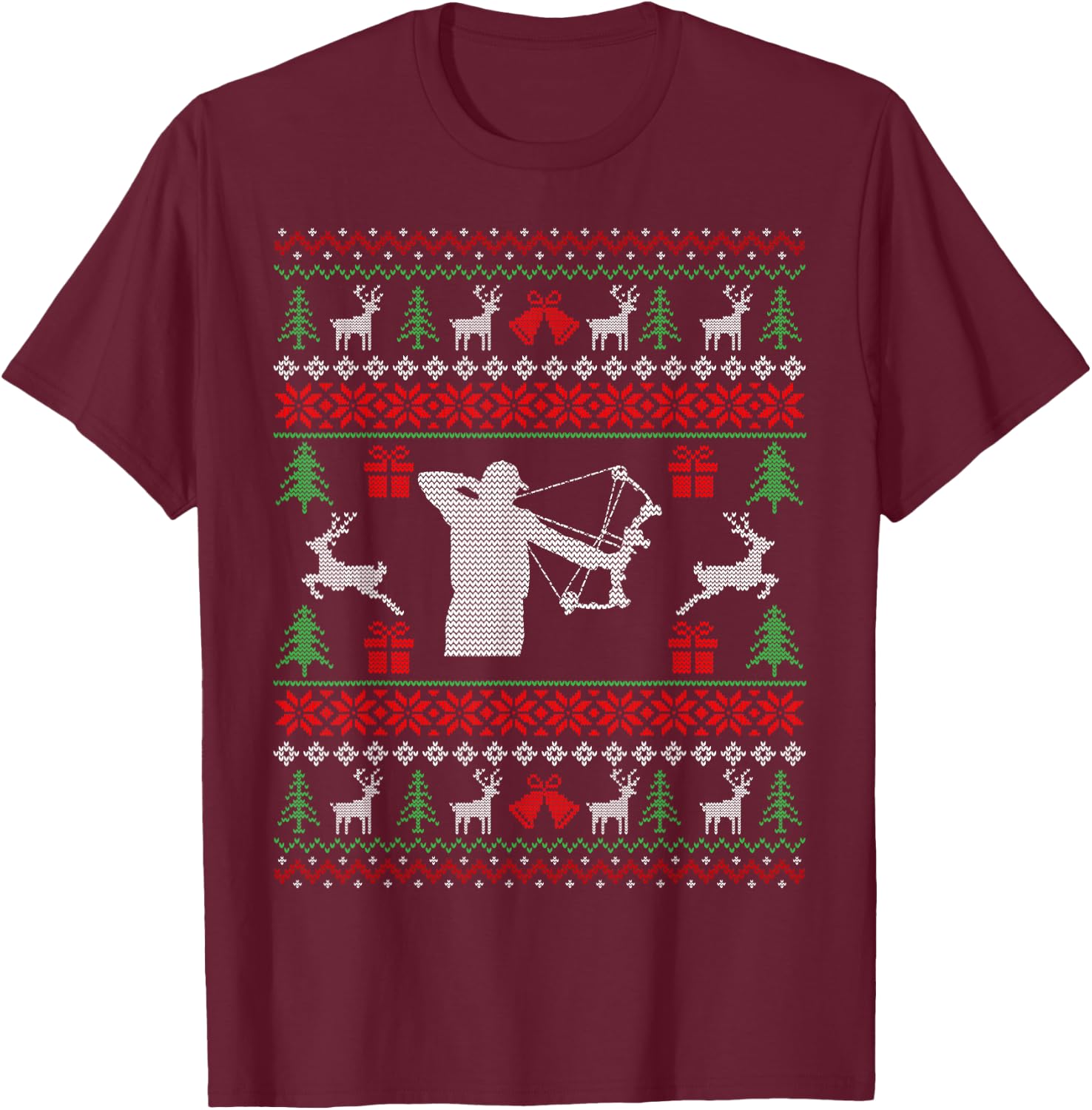 Christmas Gifts For Hunters Bow Hunting Ugly Christmas T-Shirt - T-Shirt | Maroon