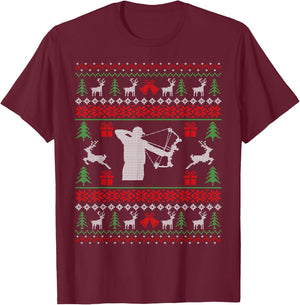 Christmas Gifts For Hunters Bow Hunting Ugly Christmas T-Shirt - T-Shirt | Maroon