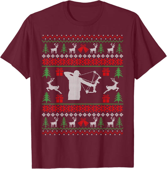 Christmas Gifts For Hunters Bow Hunting Ugly Christmas T-Shirt - T-Shirt | Maroon