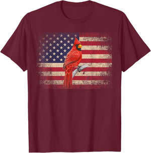 Cardinal Bird 4th of July Gift American Flag USA - America Women Kids Men T-Shirt - T-Shirt | Maroon