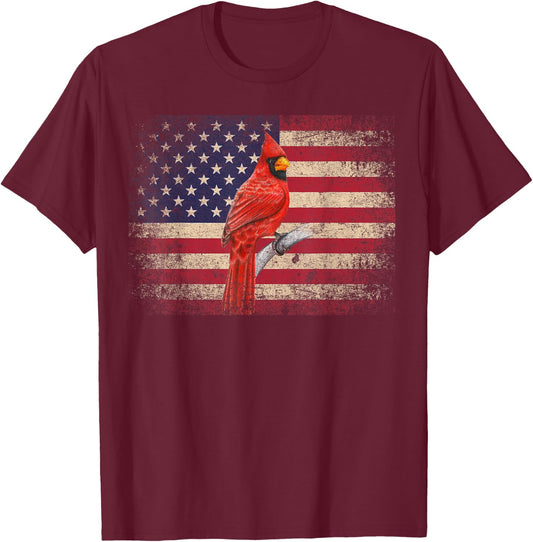 Cardinal Bird 4th of July Gift American Flag USA - America Women Kids Men T-Shirt - T-Shirt | Maroon