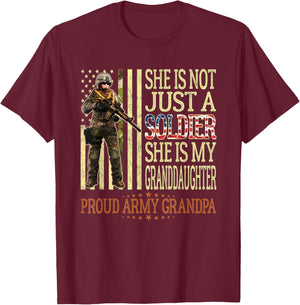 My Granddaughter Is A Soldier Hero Proud Army Grandpa Gift T-Shirt - T-Shirt | Maroon