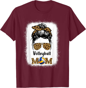 Volleyball Mom Mama Leopard Cheetah Print Bleached Women Fun T-Shirt - T-Shirt | Maroon