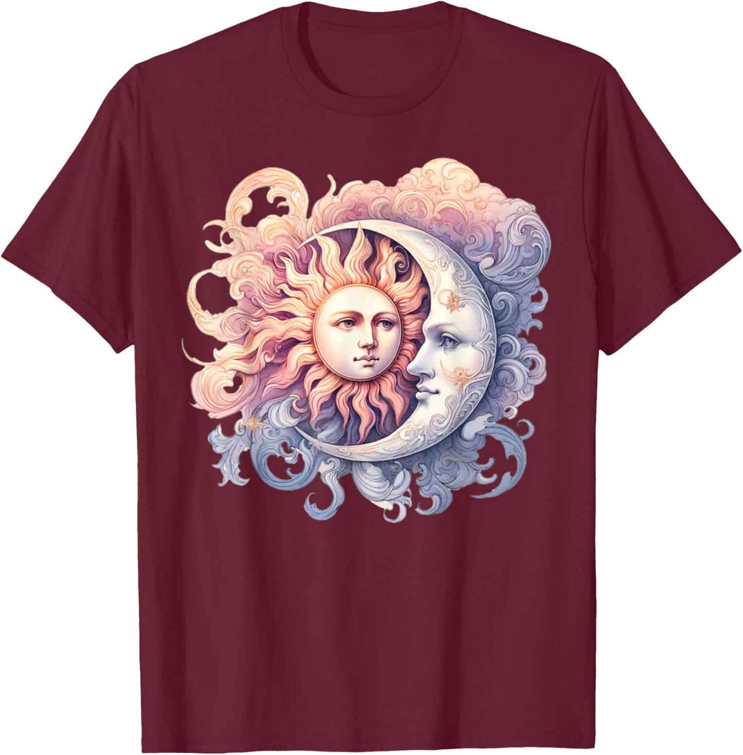 Mystic Sun and Moon Celestial Yin Yang Mystical Aesthetic T-Shirt - T-Shirt | Maroon