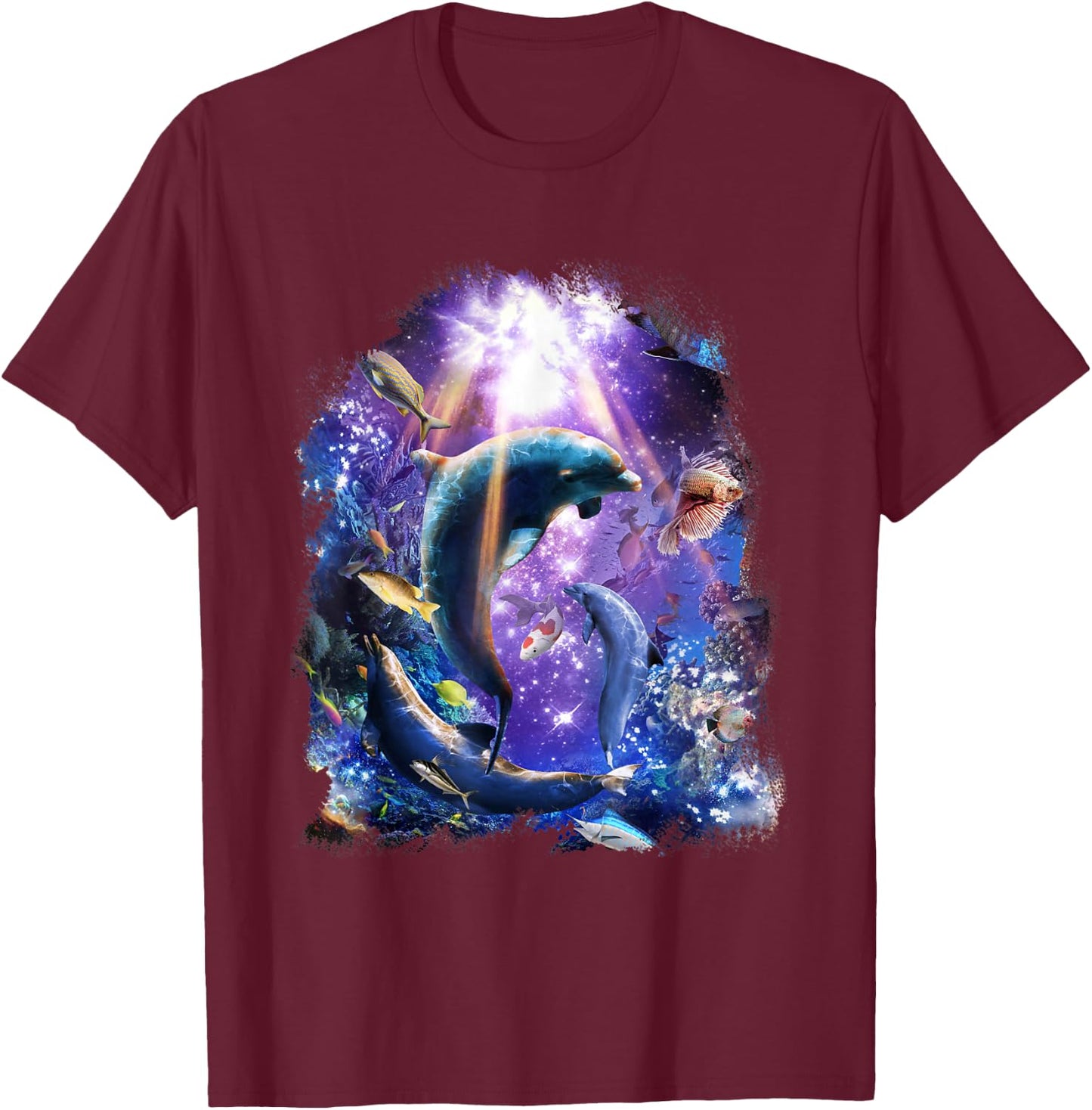 Galaxy Dolphin - Dolphins In Space T-Shirt - T-Shirt | Maroon