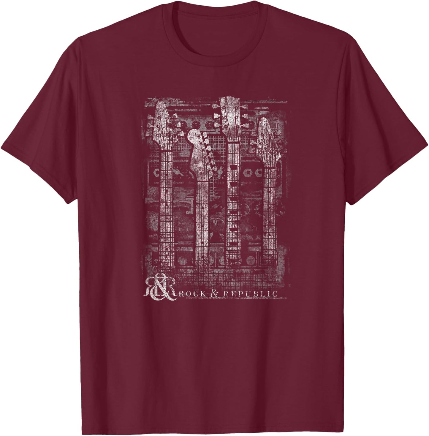 Trendy Rock & Republic Faded Guitar Music Graphic Design T-Shirt - T-Shirt | Maroon
