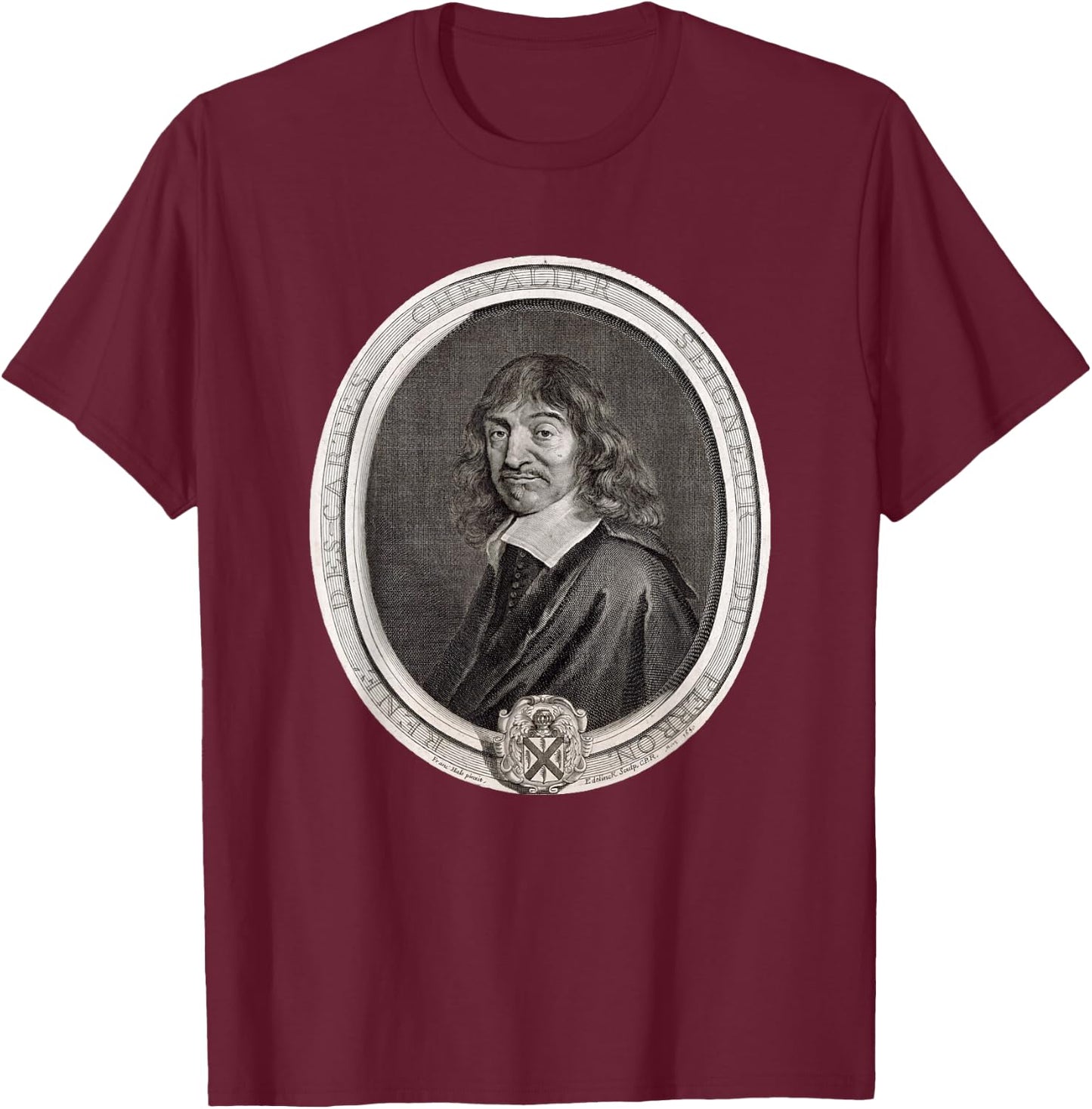 René Descartes Scientist Portrait T-Shirt - T-Shirt | Maroon