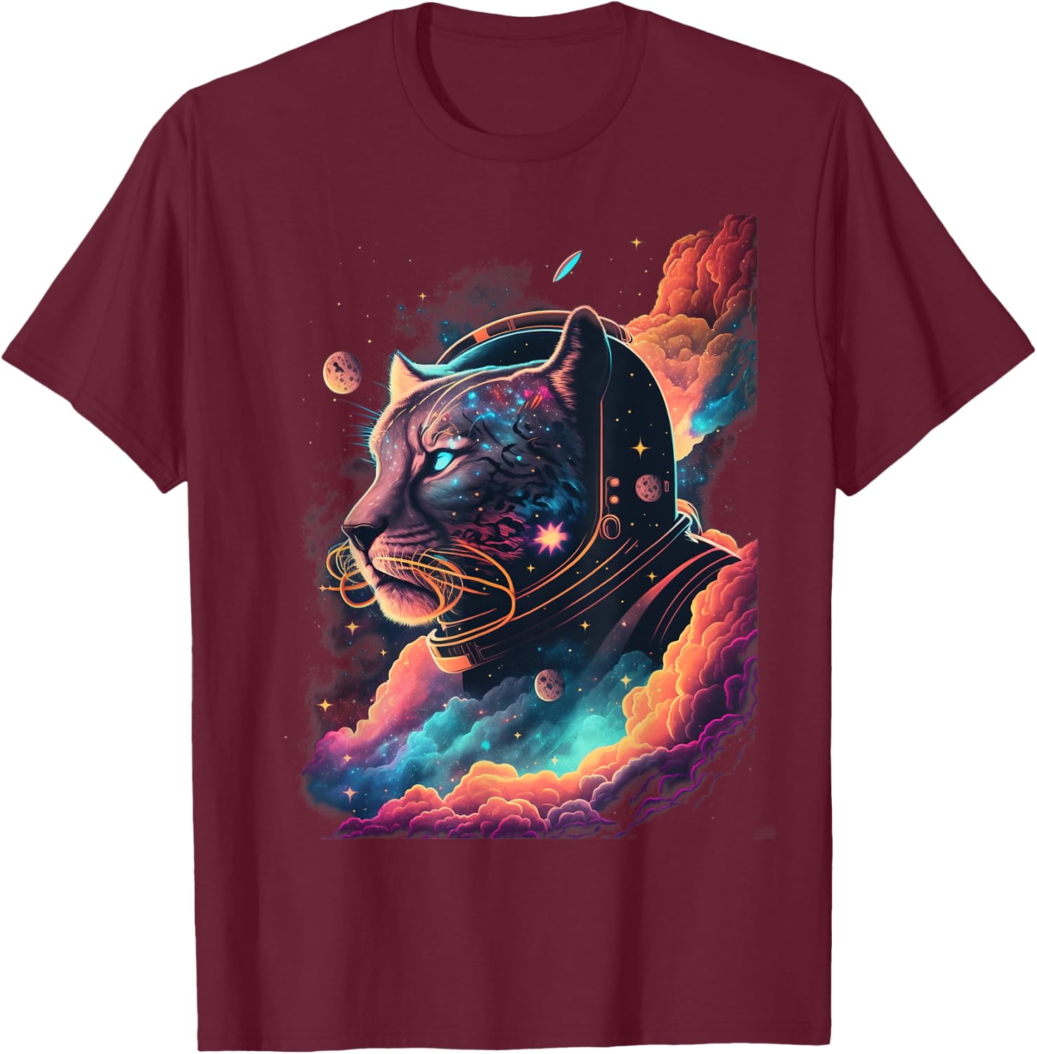 Astronaut Cougar Space Galaxy T-Shirt - T-Shirt | Maroon