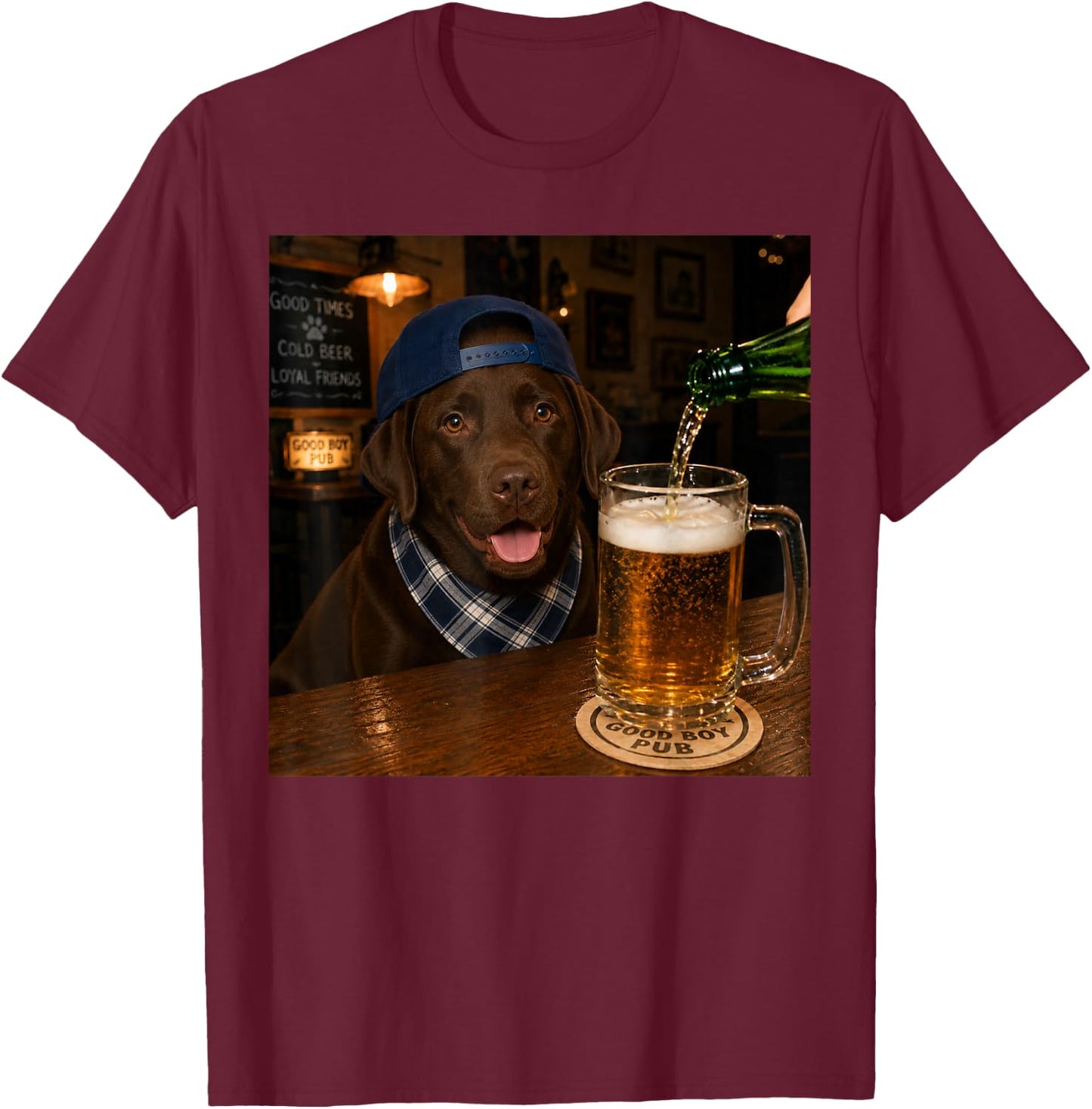 Chocolate Labrador Drinking Beer Funny Dog Meme T-Shirt - T-Shirt | Maroon