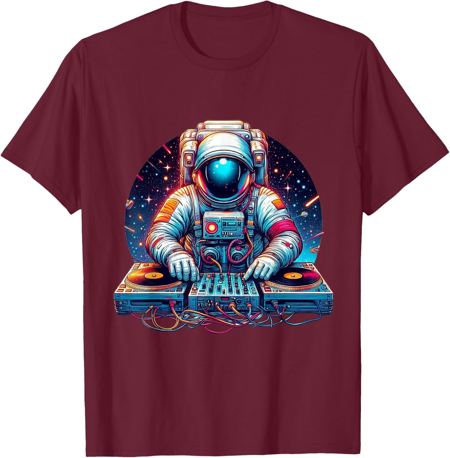 Outer Space Astronaut DJ Shirt Galaxy Techno EDM House Music T-Shirt - T-Shirt | Maroon