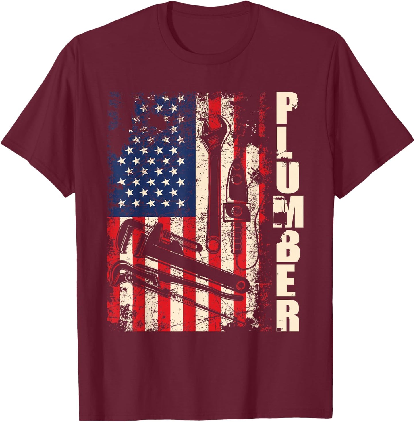 Patriotic Plumber US Flag Plumbing Handyman Pipe Fitter T-Shirt - T-Shirt | Maroon