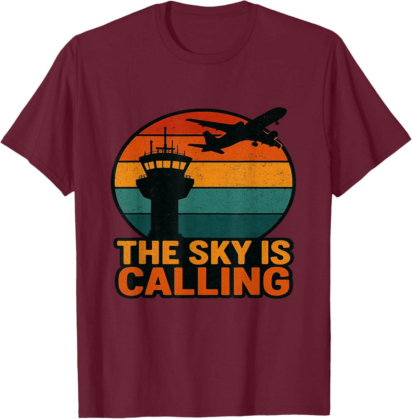 The Sky is Calling Airplane Aviation Pilot Plane T-Shirt - T-Shirt | Maroon