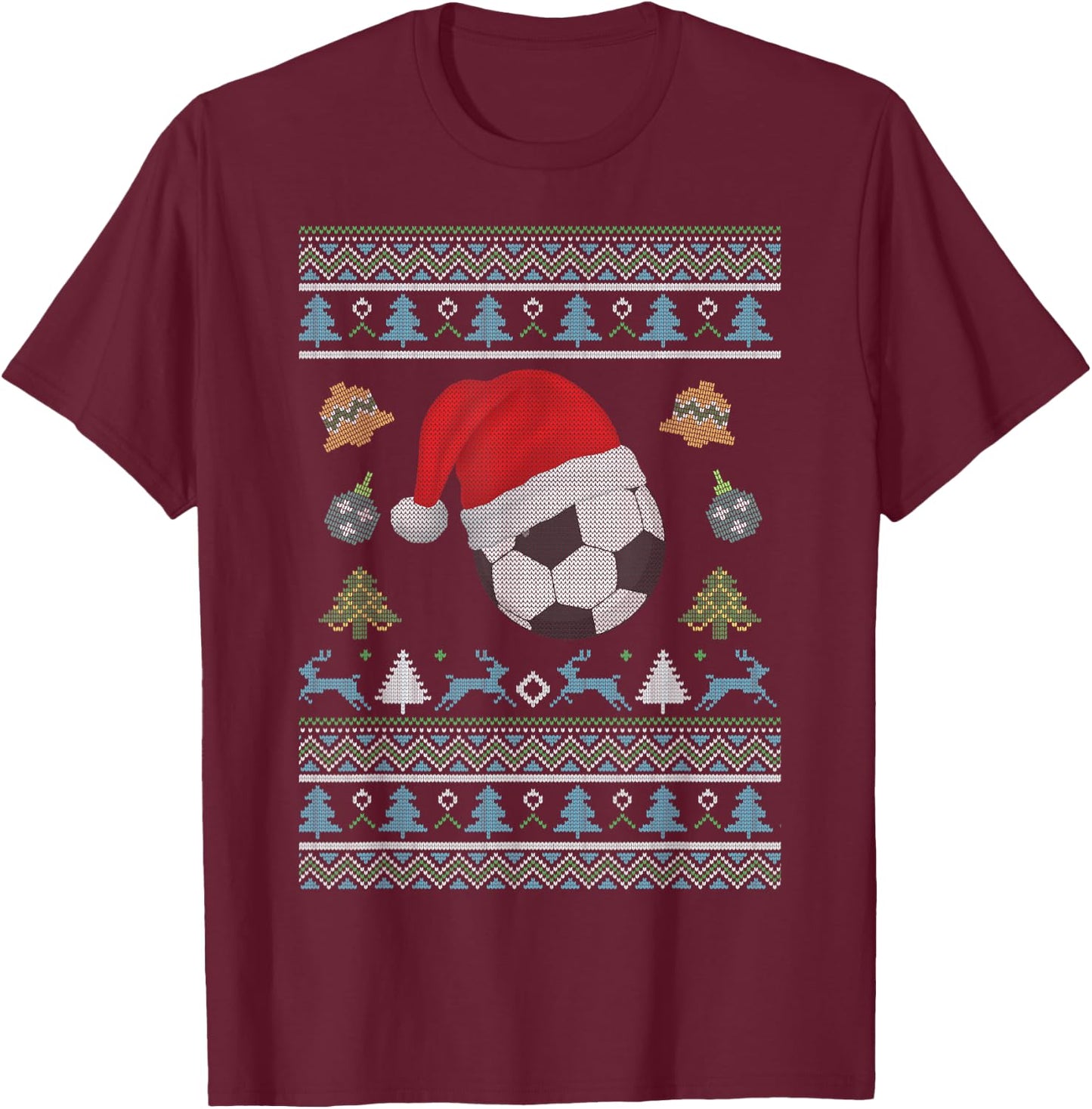 Funny Football Soccer Ugly Christmas Sweater Boys Girls XMAS T-Shirt - T-Shirt | Maroon