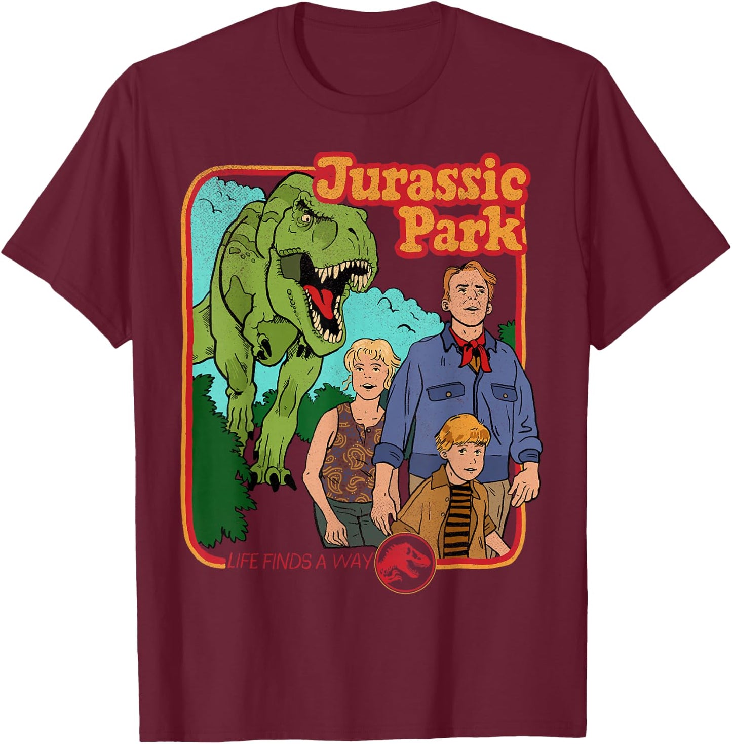 Jurassic Park Retro Life Finds A Way Park Poster Small T-Shirt - T-Shirt | Maroon