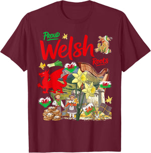 Welsh Roots Idea for Kids Wales Culture Theme with Daffodils T-Shirt - T-Shirt | Maroon