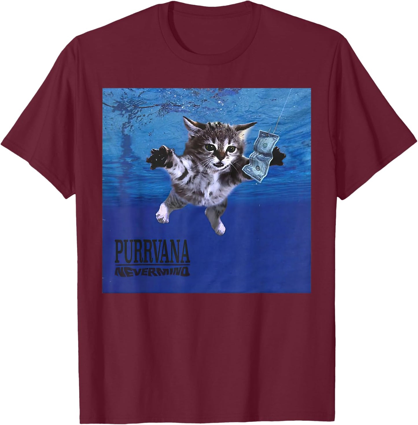 Funny Purrvana Cat T-Shirt - T-Shirt | Maroon