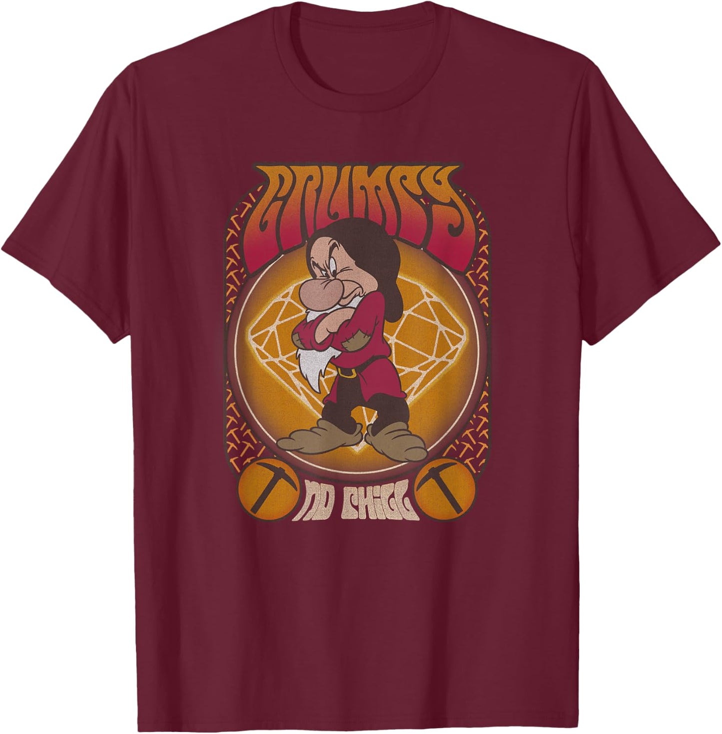 Disney Snow White & The Seven Dwarfs Grumpy Seventies Poster T-Shirt - T-Shirt | Maroon