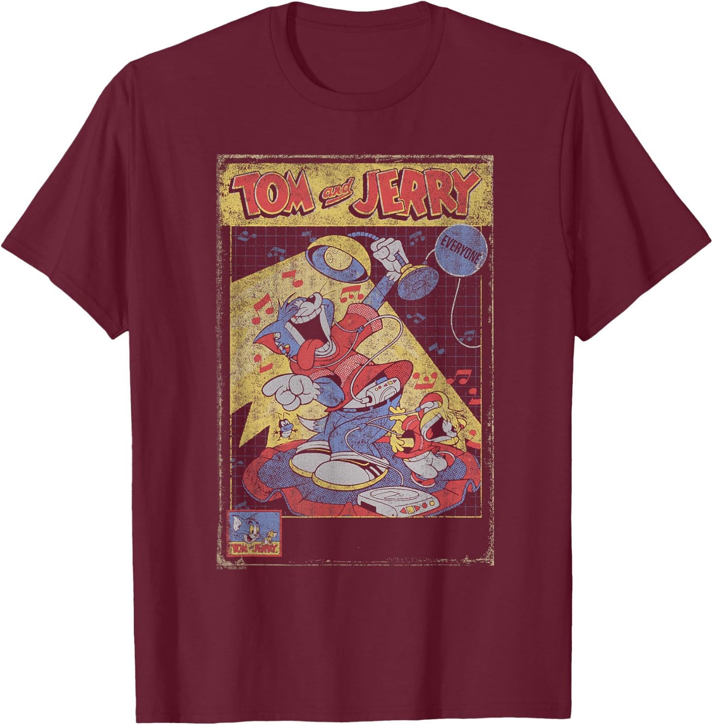 Tom and Jerry Vintage CD Player Poster T-Shirt - T-Shirt | Maroon