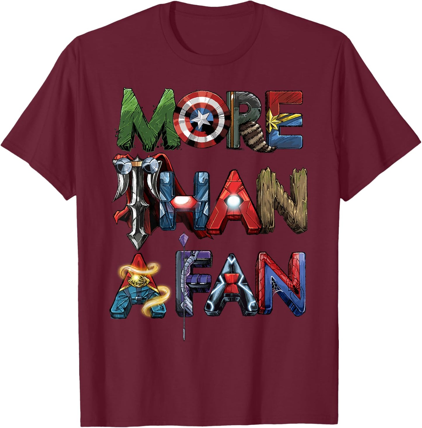 Marvel Avengers More Than A Fan Word Stack T-Shirt - T-Shirt | Maroon