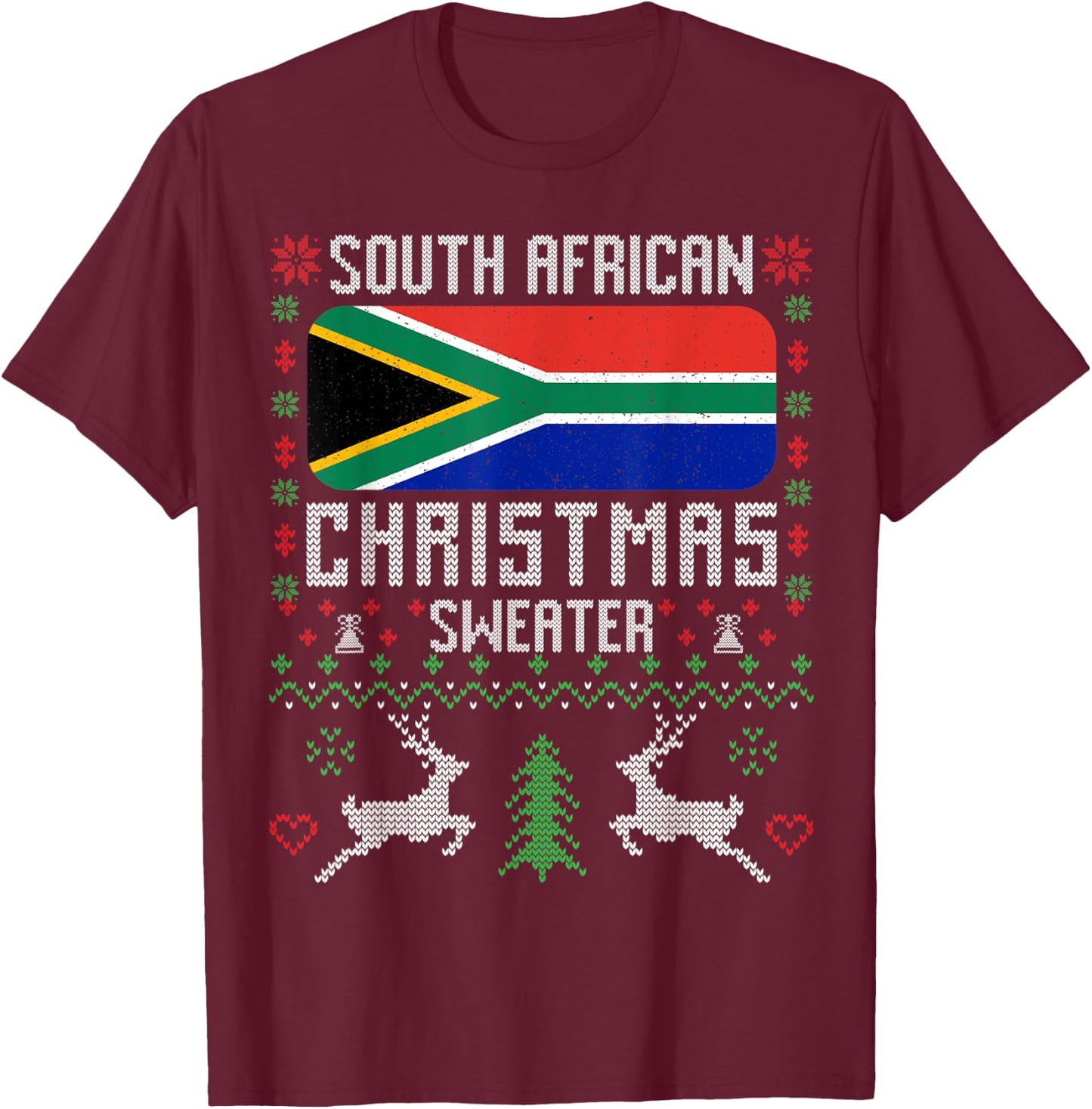 South Africa Flag South African Christmas Sweater T-Shirt - T-Shirt | Maroon