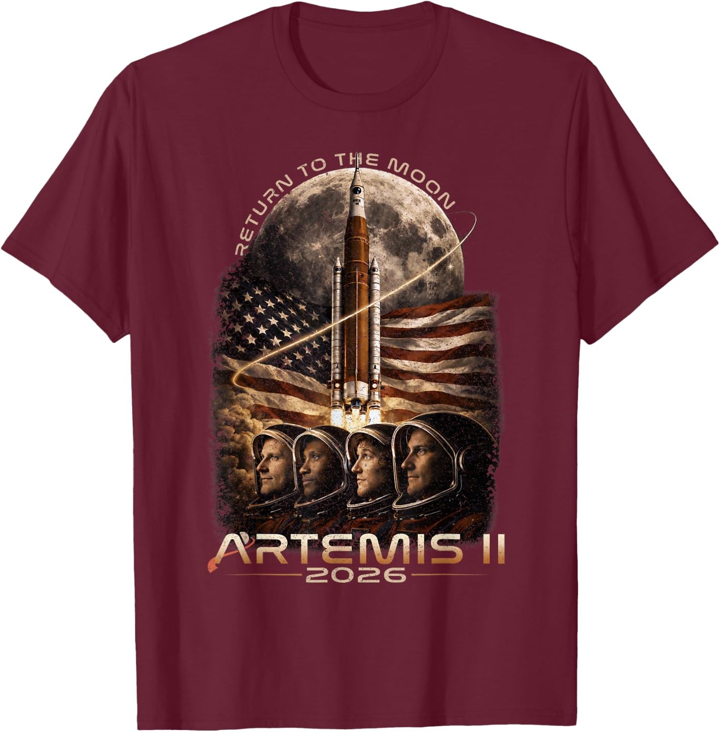 Artemis II Rocket Launch Space Exploration Back to the Moon T-Shirt - T-Shirt | Maroon