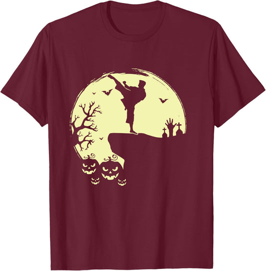 Scary Halloween Taekwondo Martial Arts Tae Kwon Do Full Moon T-Shirt - T-Shirt | Maroon
