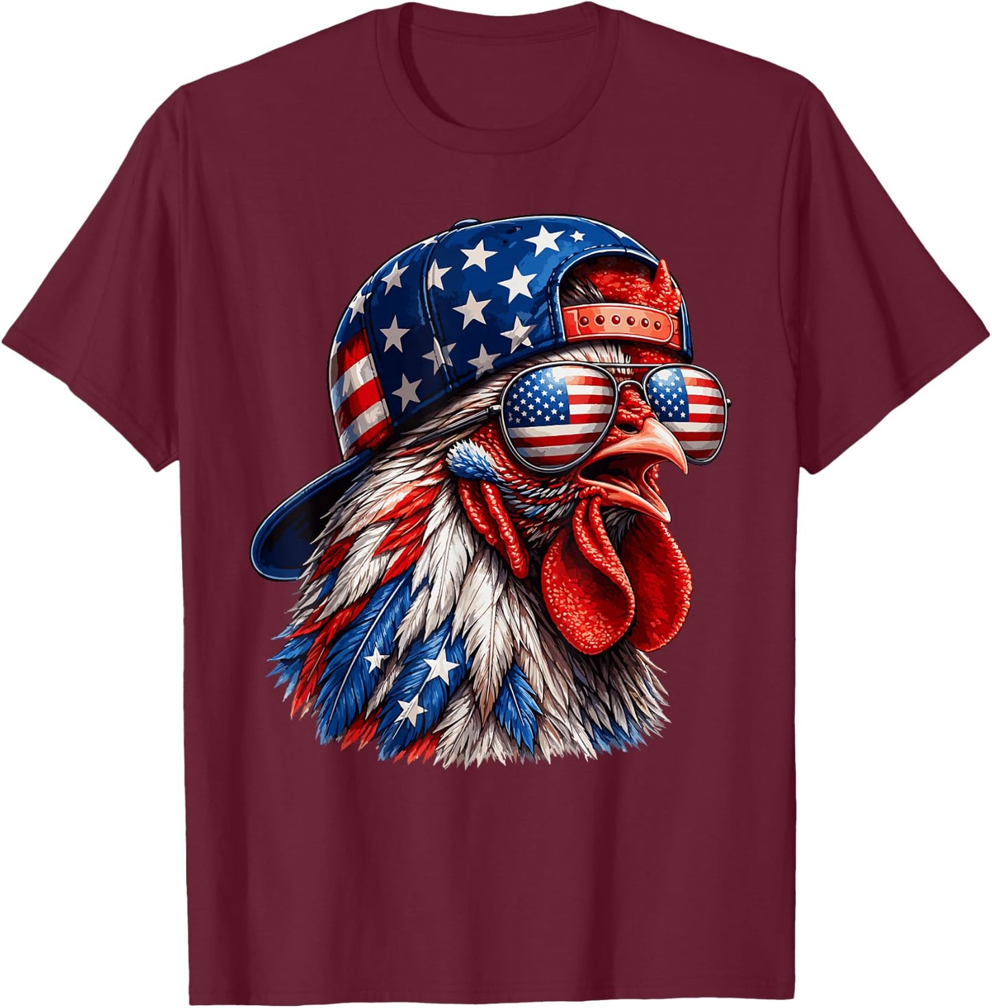 4th of July Funny Chicken USA American Flag Patriotic Boys T-Shirt - T-Shirt | Maroon