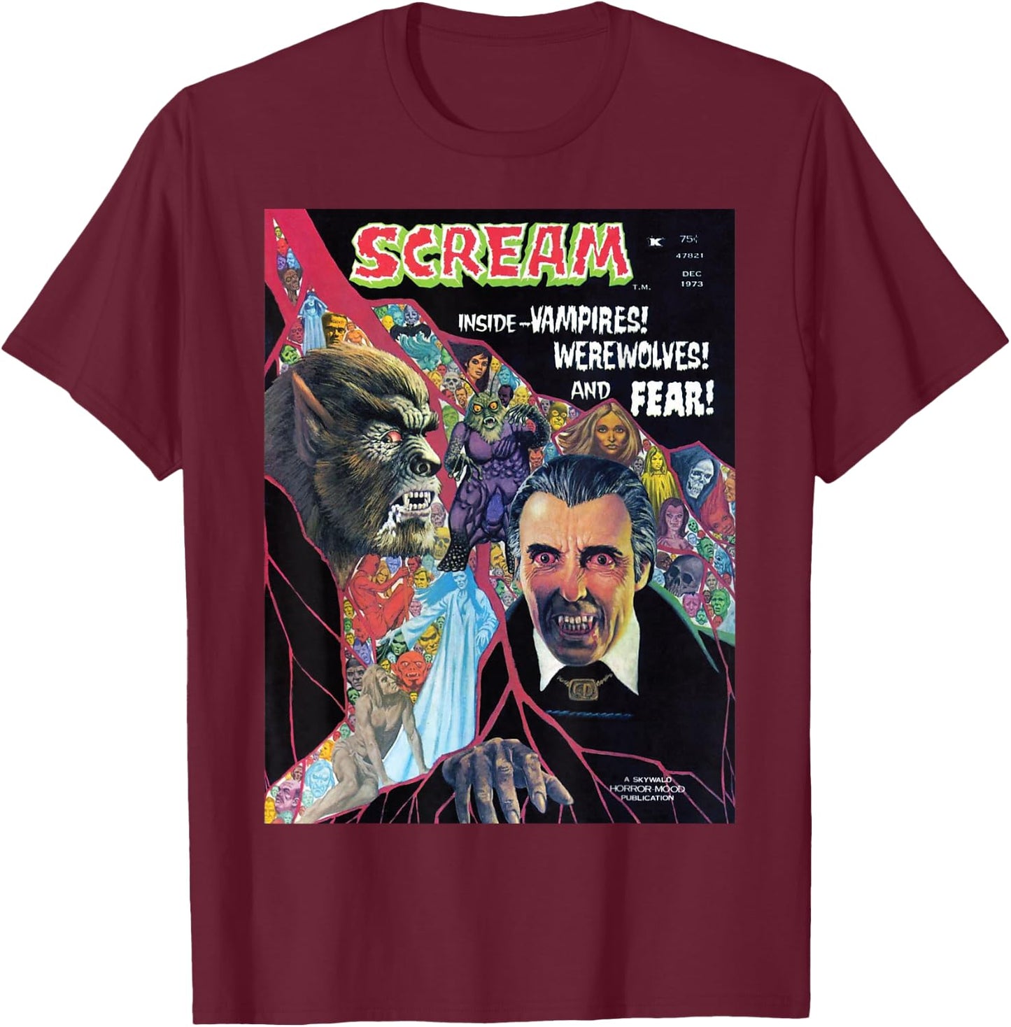 Halloween Horror Vintage Werewolf Vampire Comic Book Retro T-Shirt - T-Shirt | Maroon